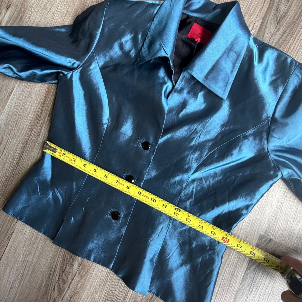 Vintage Teal Blue Iridescent Metallic Evening Jacket Shimmer Blazer Size 10 - Picture 6 of 6